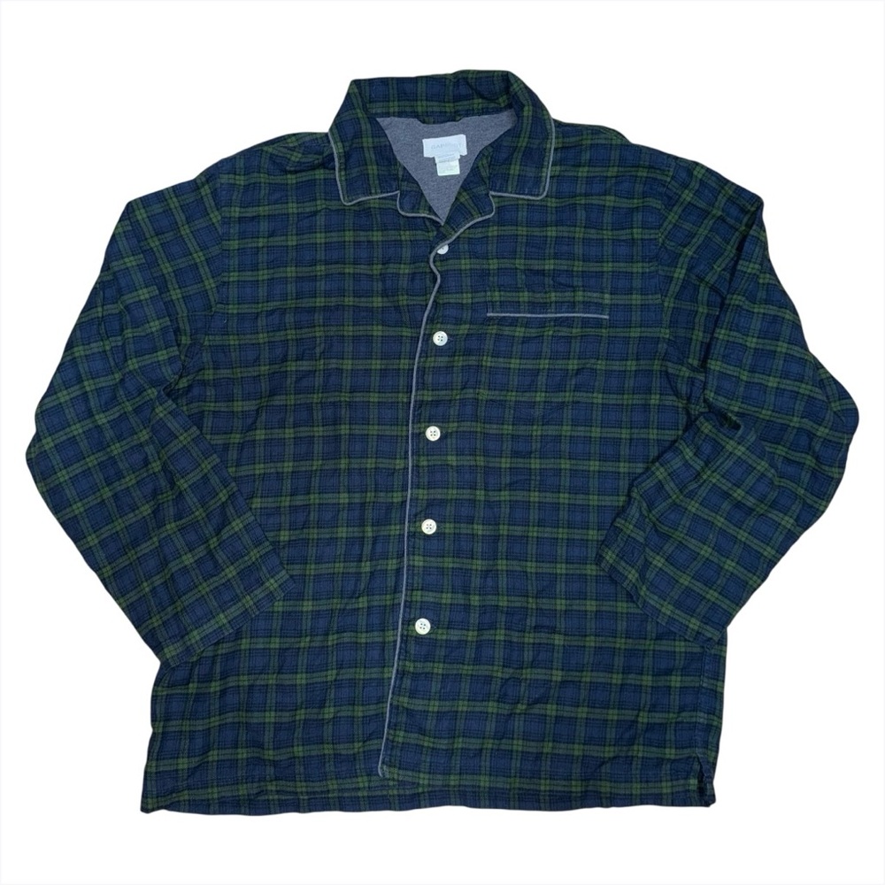 Vintage GAP Body Men’s Flannel Pajama Shirt Medium Navy Green Plaid Button Up
